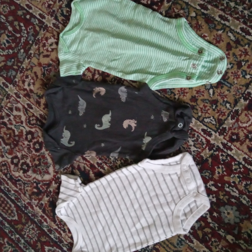 Set of Three Baby Bodysuits - Green, Black, and White